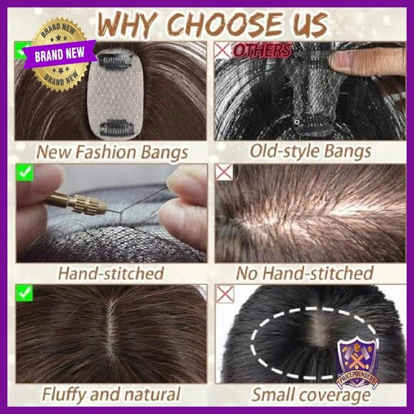 Human Hair Topper with Bangs Clip for Thinning Hair Volume main image 4